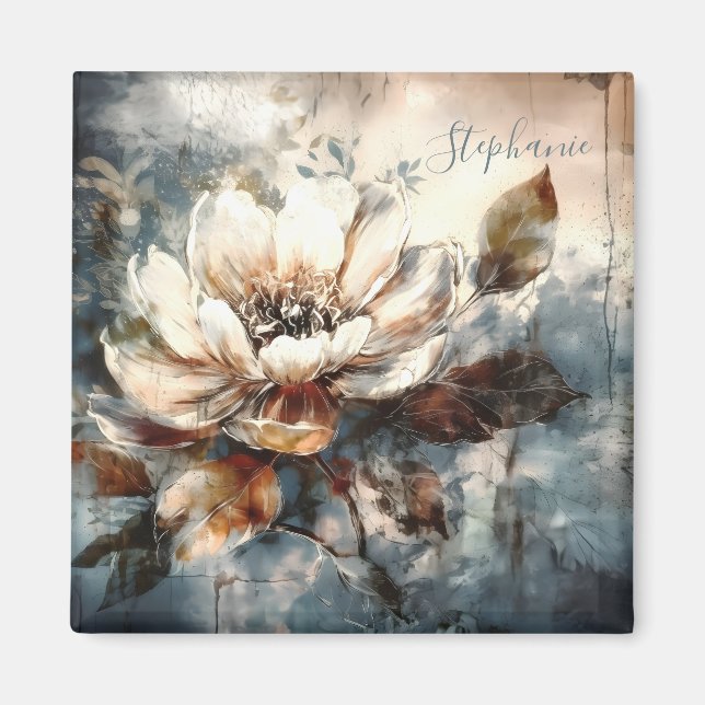 Personalized Soft Peony Watercolor Bloom Magnet (Front)