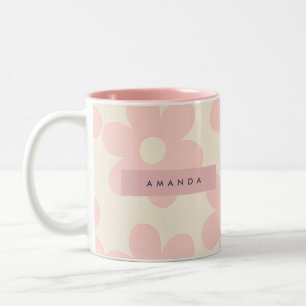 Personalized Soft Pink Daisy Flower Two-Tone Coffee Mug
