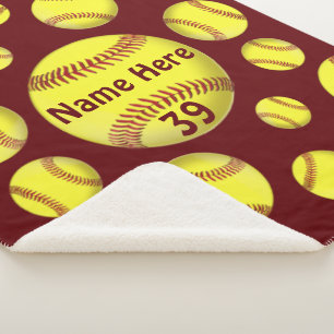 Personalized Softball Blanket, Maroon / Burgundy Sherpa Blanket