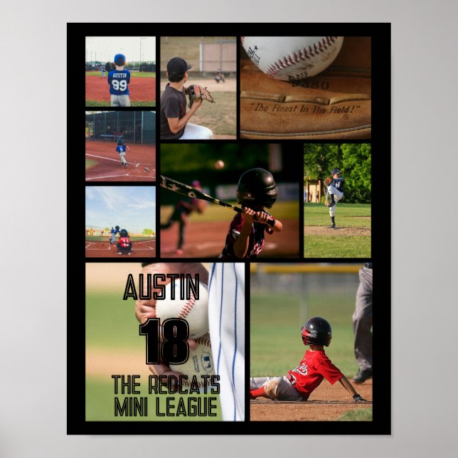 Personalized Softball Photo Collage Name Team # Poster (Front)