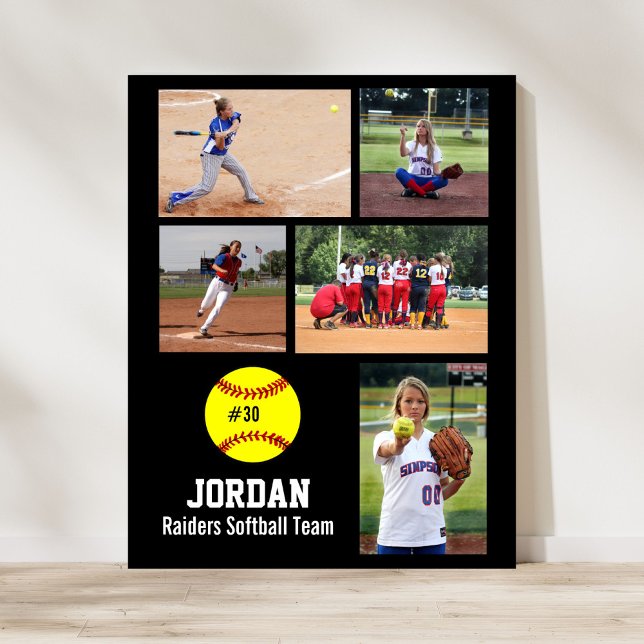 Personalized Softball Photo Collage Name Team # Poster (Creator Uploaded)