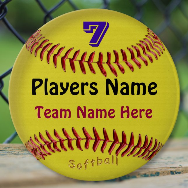 PERSONALIZED Softball Pins, NUMBER, NAME and TEAM 6 Cm Round Badge (Cheap Personalized, softball themed party favors. Softball Pins. Cheap softball team gifts. Yellow.)