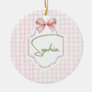 Personalized Sophia Baby Girl Nursery Bow&Gingham Ceramic Ornament
