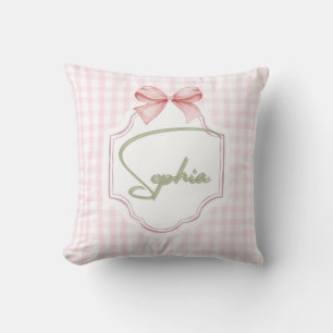 Personalized Sophia Baby Girl Nursery Bow&Gingham Cushion