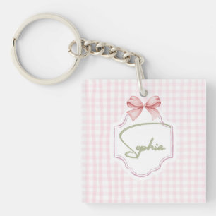 Personalized Sophia Baby Girl Nursery Bow&Gingham  Key Ring