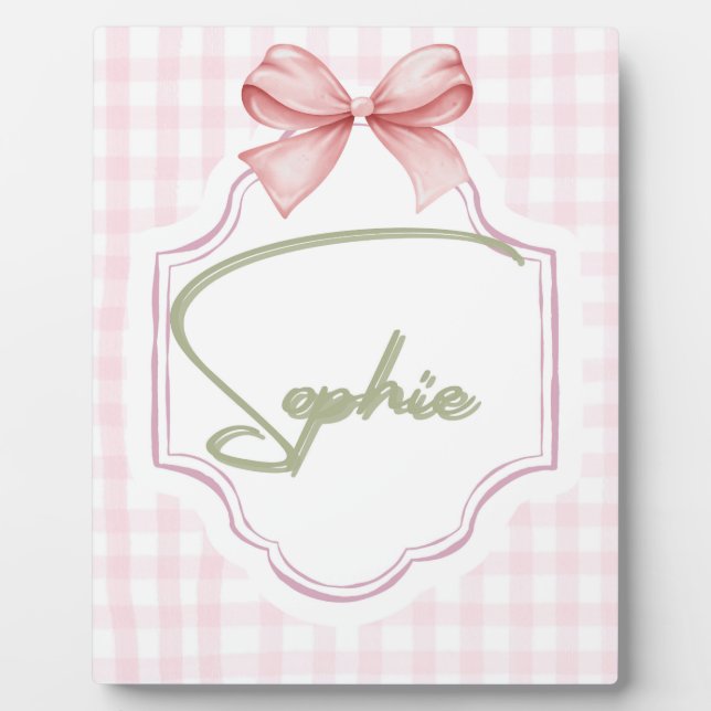 Personalized Sophie Baby Girl Nursery Bow&Gingham Plaque (Front)