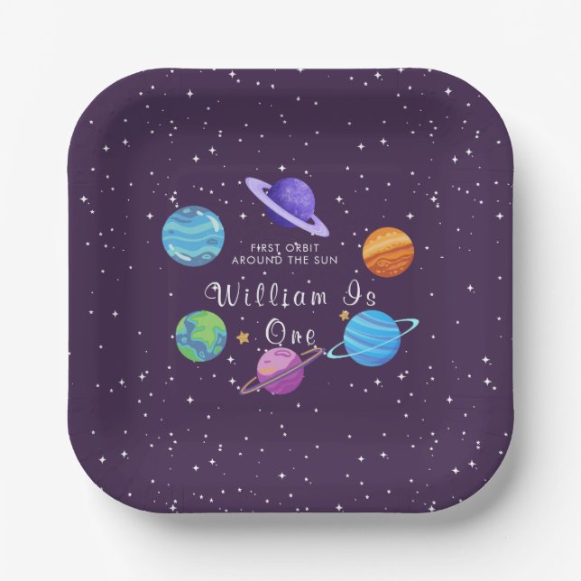 Personalized Space Birthday Paper Plates Solar Sys (Front)