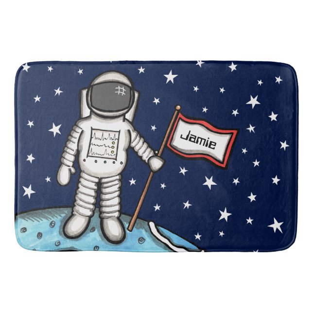 Personalized Spaceman Astronaut Cosmonaut Bath Mat (Front)