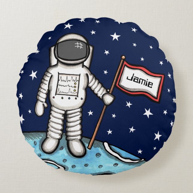 Personalized Spaceman Astronaut Cosmonaut Round Cu Round Cushion (Front)