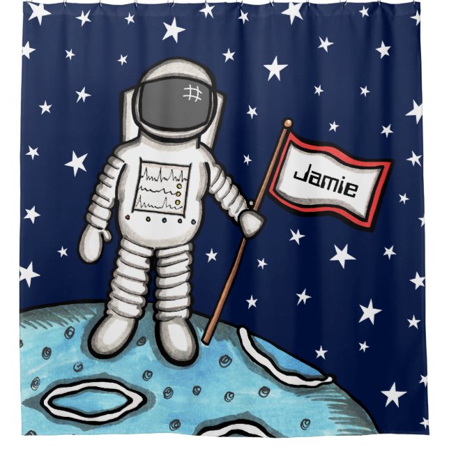 Personalized Spaceman Astronaut Cosmonaut Shower Curtain (Front)