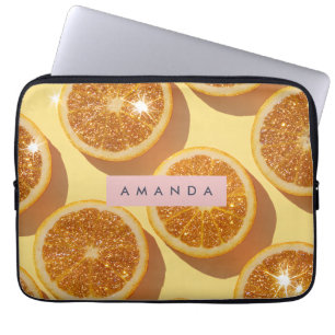 Personalized Sparkle Citrus Glitter Orange Laptop Sleeve