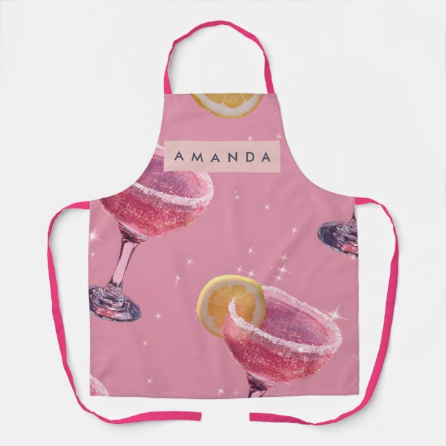 Personalized Sparkle Glam Pink Cocktail  Apron (Front)