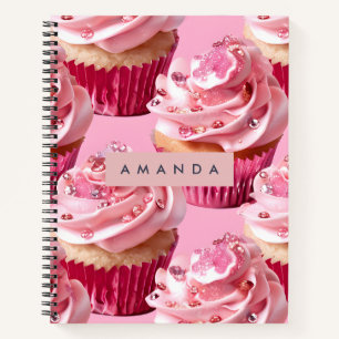 Personalized Sparkle Glam Pink Cupcake Delight Notebook