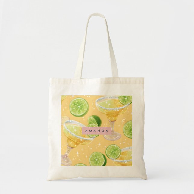 Personalized Sparkle Margarita & Lime Tote Bag (Front)