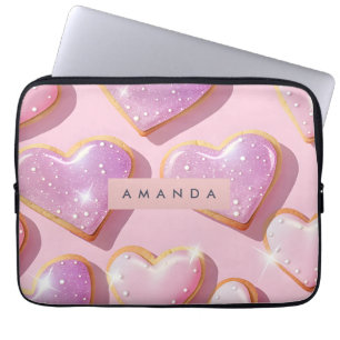 Personalized Sparkling Heart Cookie Delight Laptop Sleeve