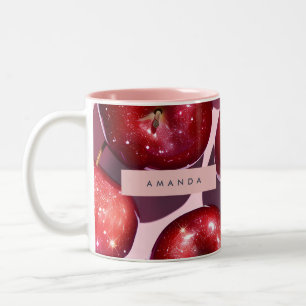 Personalized Sparkling Red Apple Pink Background Two-Tone Coffee Mug