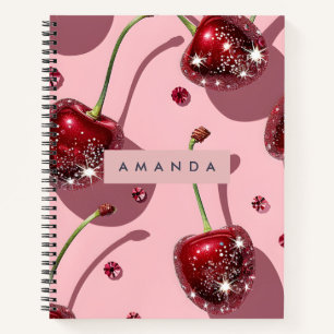 Personalized Sparkling Red Cherry Glam  Notebook