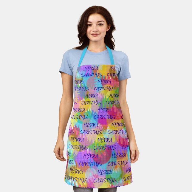 PERSONALIZED SPARKLY COLOURED MERRY CHRISTMAS APRON (Worn)