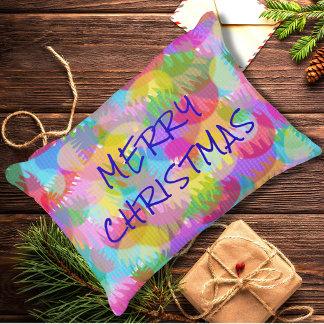 PERSONALIZED SPARKLY COLOURED MERRY CHRISTMAS DECORATIVE CUSHION