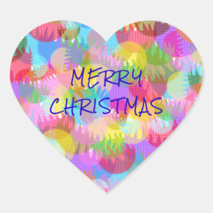PERSONALIZED SPARKLY COLOURED MERRY CHRISTMAS HEART STICKER
