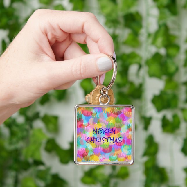 PERSONALIZED SPARKLY COLOURED MERRY CHRISTMAS KEY RING (Hand)