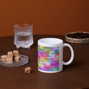 PERSONALIZED SPARKLY COLOURED MERRY CHRISTMAS LARGE COFFEE MUG