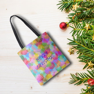 PERSONALIZED SPARKLY COLOURED MERRY CHRISTMAS TOTE BAG