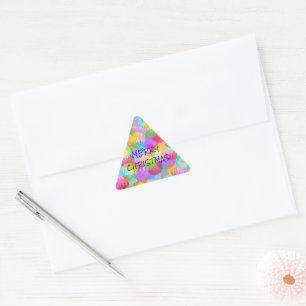 PERSONALIZED SPARKLY COLOURED MERRY CHRISTMAS TRIANGLE STICKER