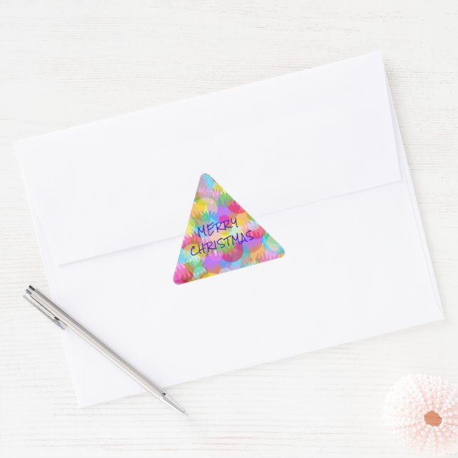 PERSONALIZED SPARKLY COLOURED MERRY CHRISTMAS TRIANGLE STICKER (Envelope)