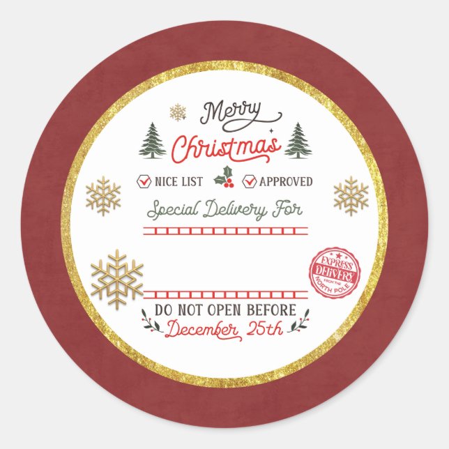 Personalized Special Delivery North Pole Santa Classic Round Sticker (Front)