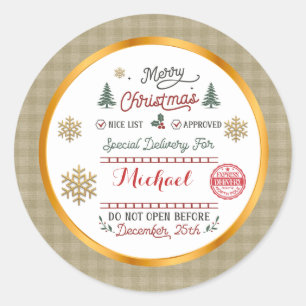 Personalized Special Delivery North Pole Santa Classic Round Sticker
