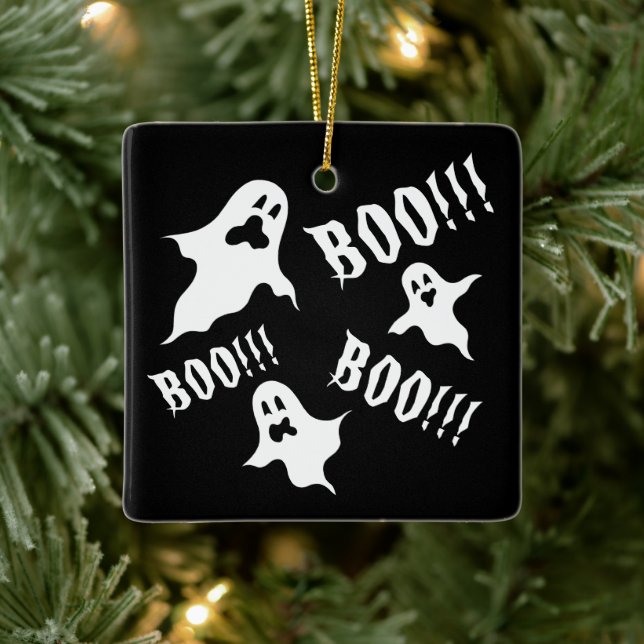 Personalized Spooky Halloween Ghosts Ceramic Ornament (Tree)