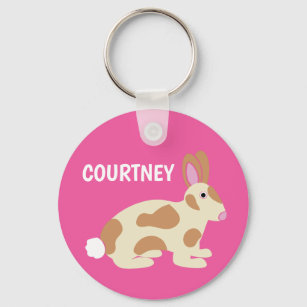 Personalized Spotted Bunny Bright Pink Key Ring