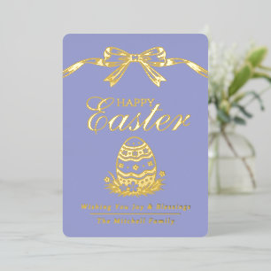 Personalized Spring Easter Egg Gold Bow Foil Holiday Card