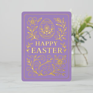 Personalized Spring Easter Egg Gold Floral Foil Holiday Card