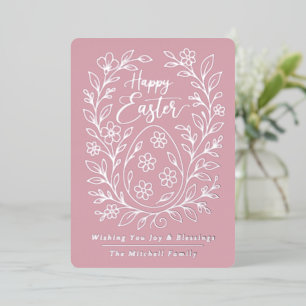 Personalized Spring Easter Egg Silver Floral Foil Foil Holiday Card