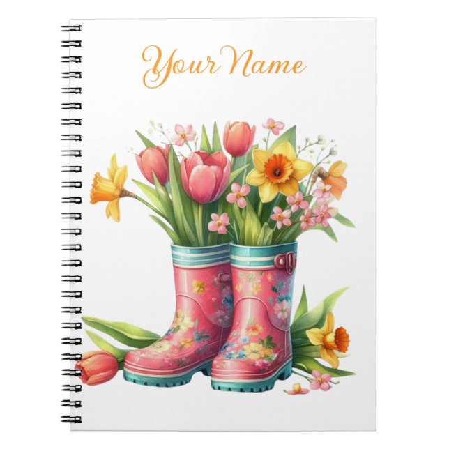 Personalized Spring Floral Spiral Notebook (Front)