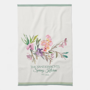 Personalized Spring Floral Watercolor Botanical  Tea Towel