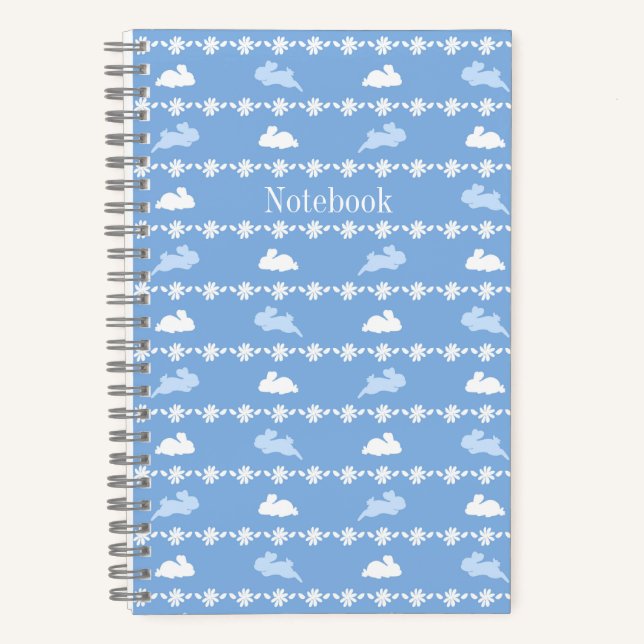 Personalized Springtime Bunny Daisies White Blue Notebook (Front)