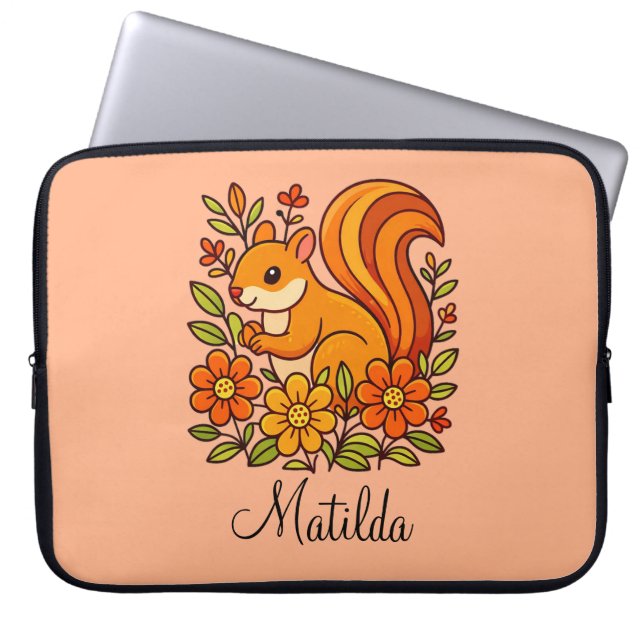 Personalized Squirrel and flowers  Laptop Sleeve (Front)