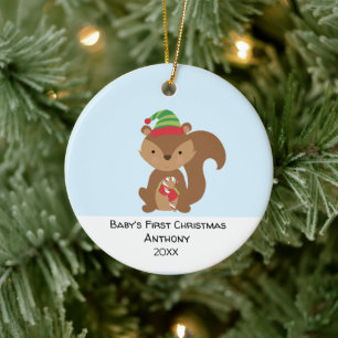 Personalized  Squirrel  Babys First Christmas Ceramic Ornament