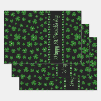 Personalized St. Patrick’s Day Shamrock on Black Wrapping Paper Sheet