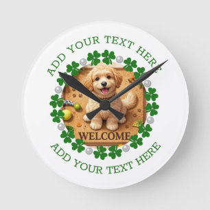 Personalized St. Patrick’s Day Shamrock with Pearl Round Clock