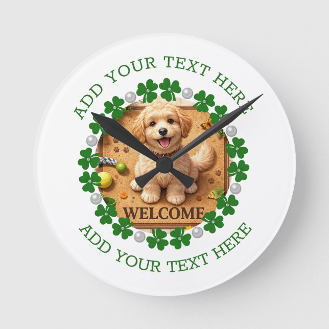 Personalized St. Patrick’s Day Shamrock with Pearl Round Clock (Front)