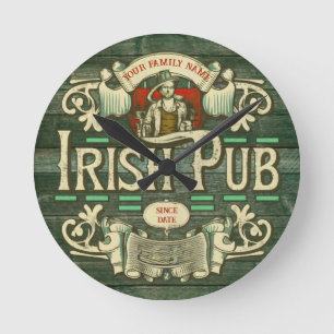 Personalized St Patricks day Irish Pub Box Sign Round Clock