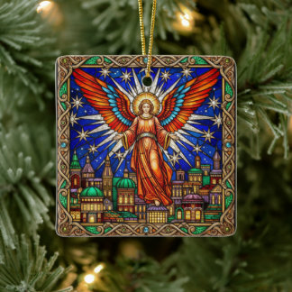 Personalized Stained Glass Archangel Jerusalem  Ceramic Ornament