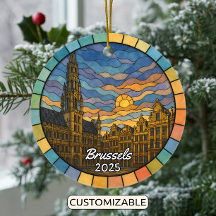 Personalized Stained Glass Brussels Ornament