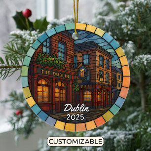 Personalized Stained Glass Dublin Ireland Ceramic Ornament