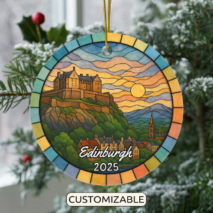 Personalized Stained Glass Edinburgh, Scotland Ceramic Ornament