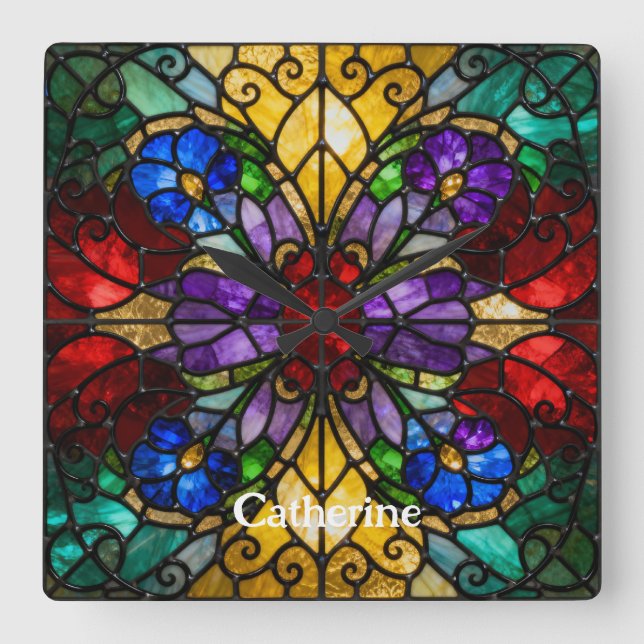 Personalized Stained Glass Wall Clock  (Front)